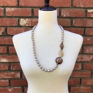 Chico's Beaded Statement Necklace Neutral Single Strand Faux Pearls Classic